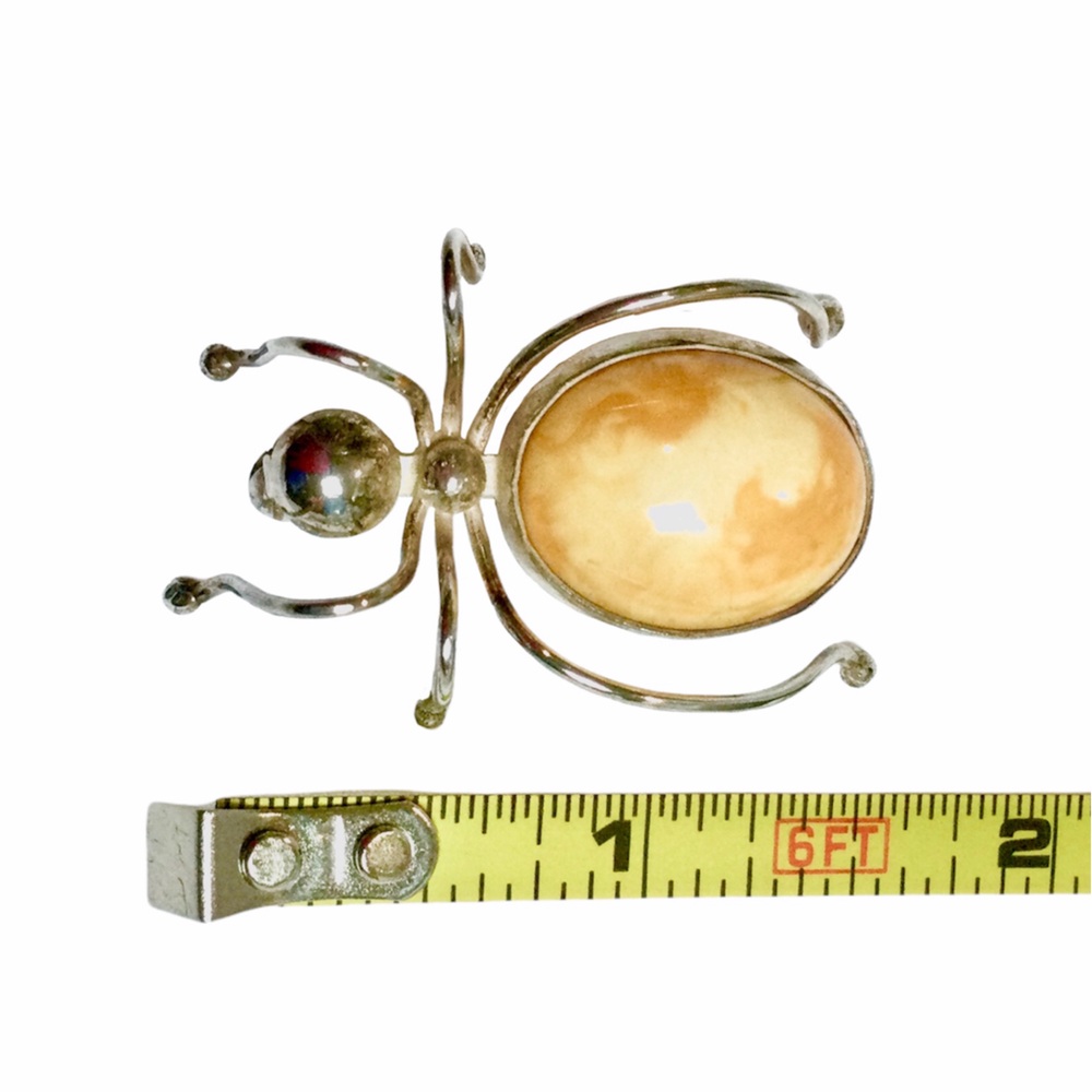 Vintage Insect Spider Brooch Pin Butterscotch Amber Sterling Silver Pristine! - Picture 5 of 7